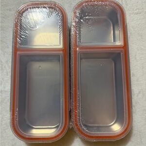 Set of Two Stainless Steel 2 Compartment Food Containers
